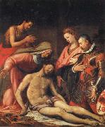 Santi Di Tito The Depostition from the Cross with the Virgin,SS.Johnt the Baptist and Catherine of Alexandria,and the Patron,Bal-dassarre Suarez oil painting